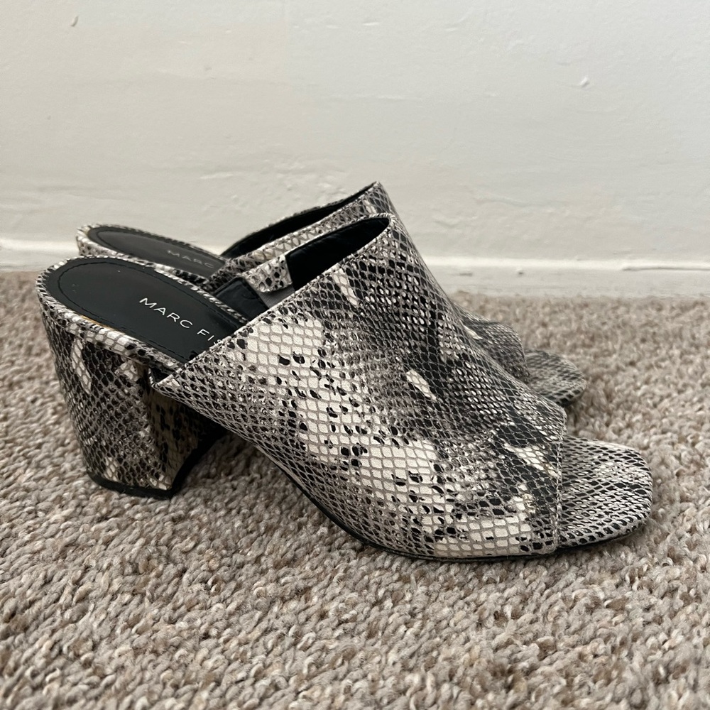 Marc Fisher Snakeskin Open Toe Block Heel
